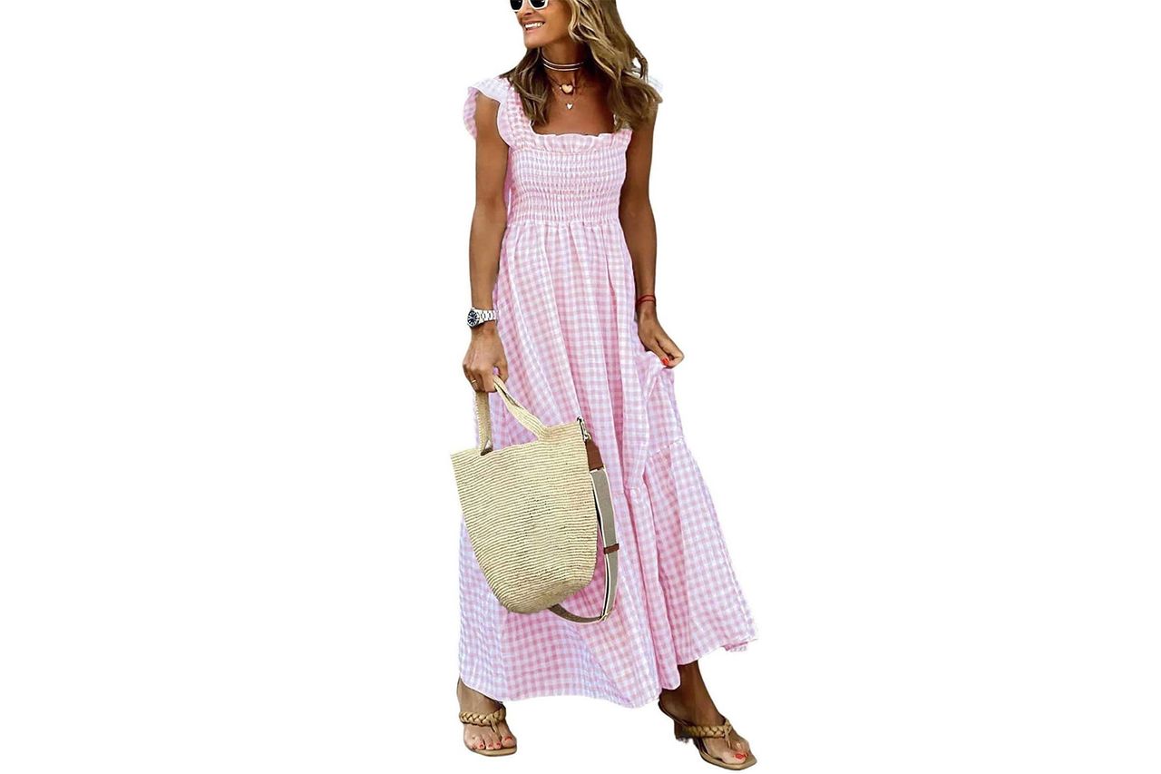 Amazon chouyatou Women's Retro Plaid Smocked Dress