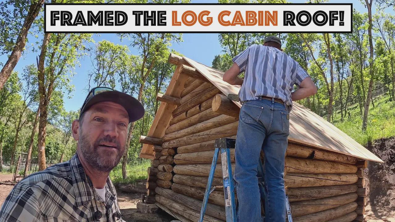 #874 - Framed up log cabin roof. Cut the logs to length and routered ...
