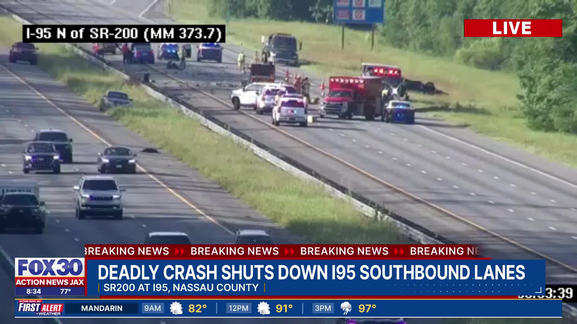Fatal crash shuts down I-95 lanes in Nassau County | First Alert Traffic