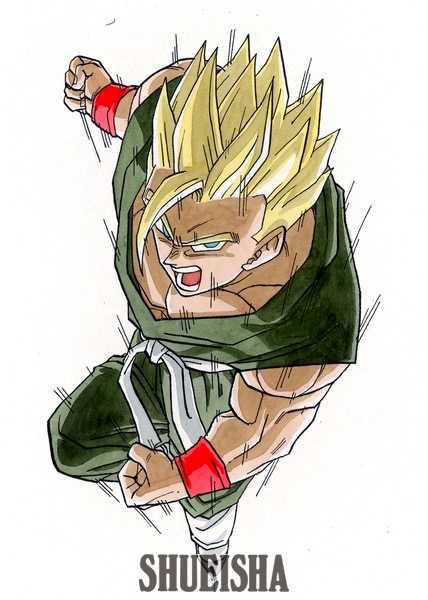 Gohan Siêu Saiyan trong bộ võ phục màu xanh lá cây của Dragon Ball - bản phác thảo của Akira Toriyama