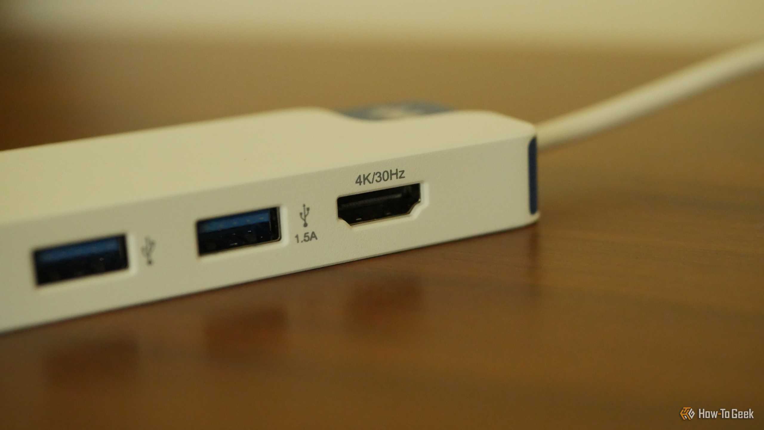 The HDMI port on the Hyper HyperDrive Flex USB-C hub's alternate side.