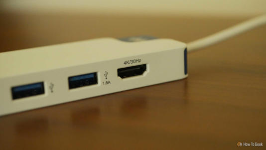 The HDMI port on the Hyper HyperDrive Flex USB-C hub's alternate side.