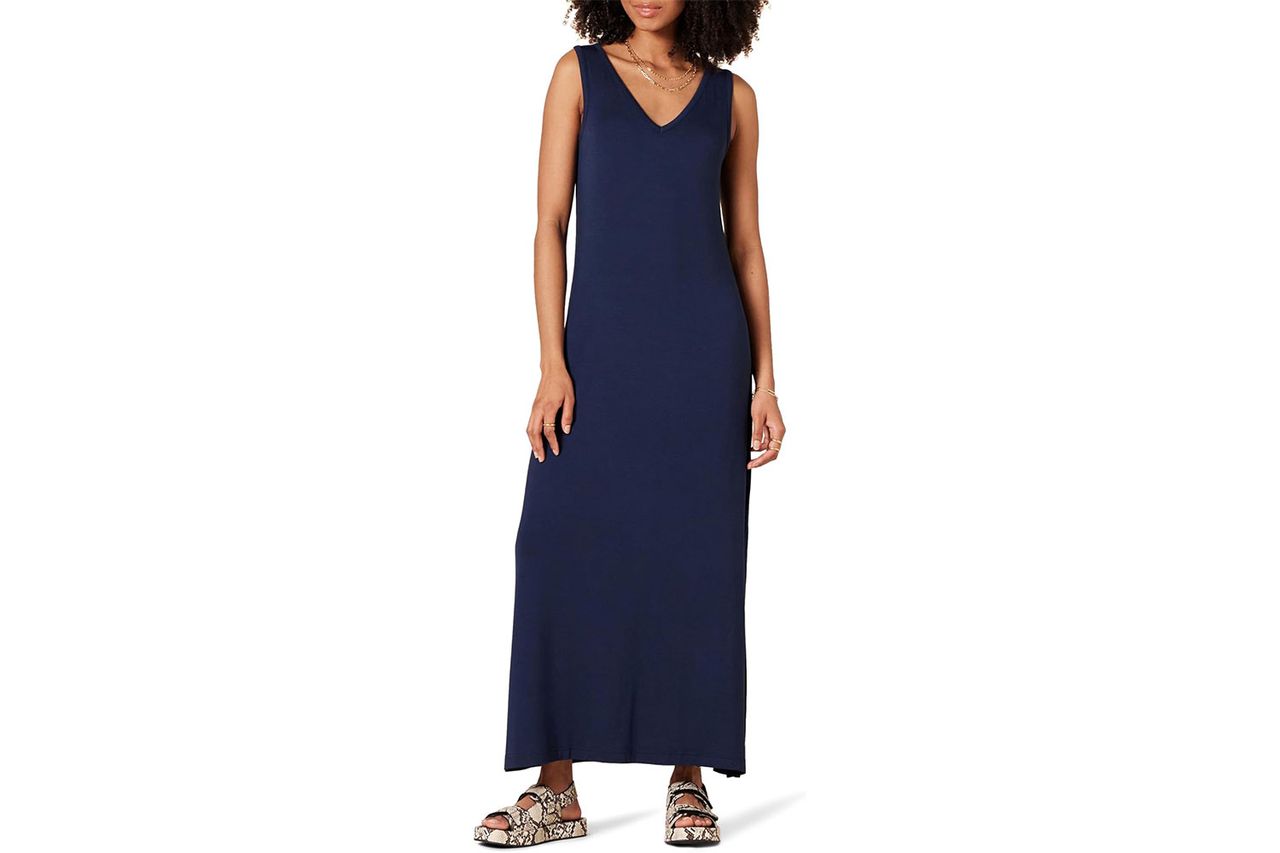 Amazon Essentials Side-Slit Jersey V-Neck Maxi Length Dress