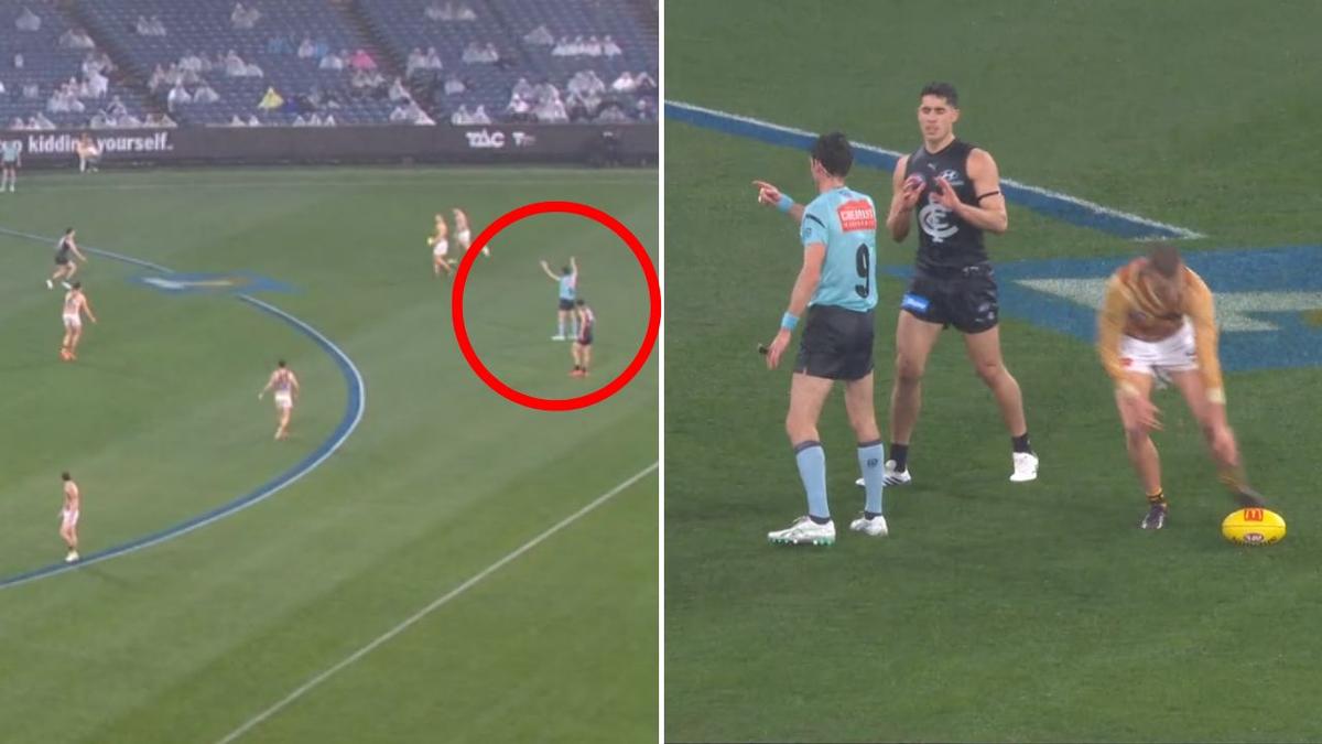 AFL great slams 'disgrace' as umpire awards Hawthorn a 50m penalty despite appearing to say play on