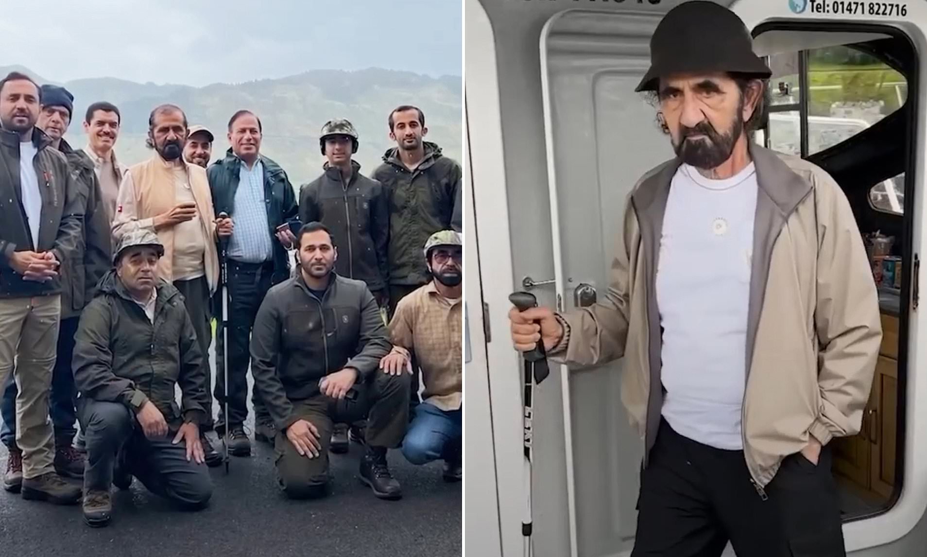 Dubai ruler Sheikh Maktoum looks glum as he arrives in UK with 60-car convoy to celebrate his 77th