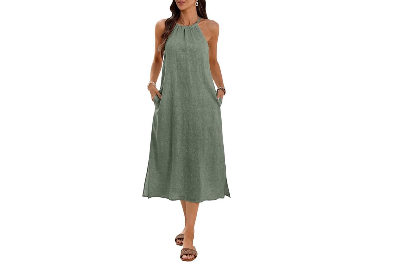 Linen Midi Dress Halter Neck