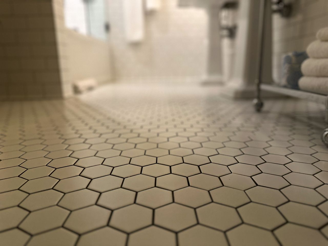 hexagon mosaic tiles in bathroom
