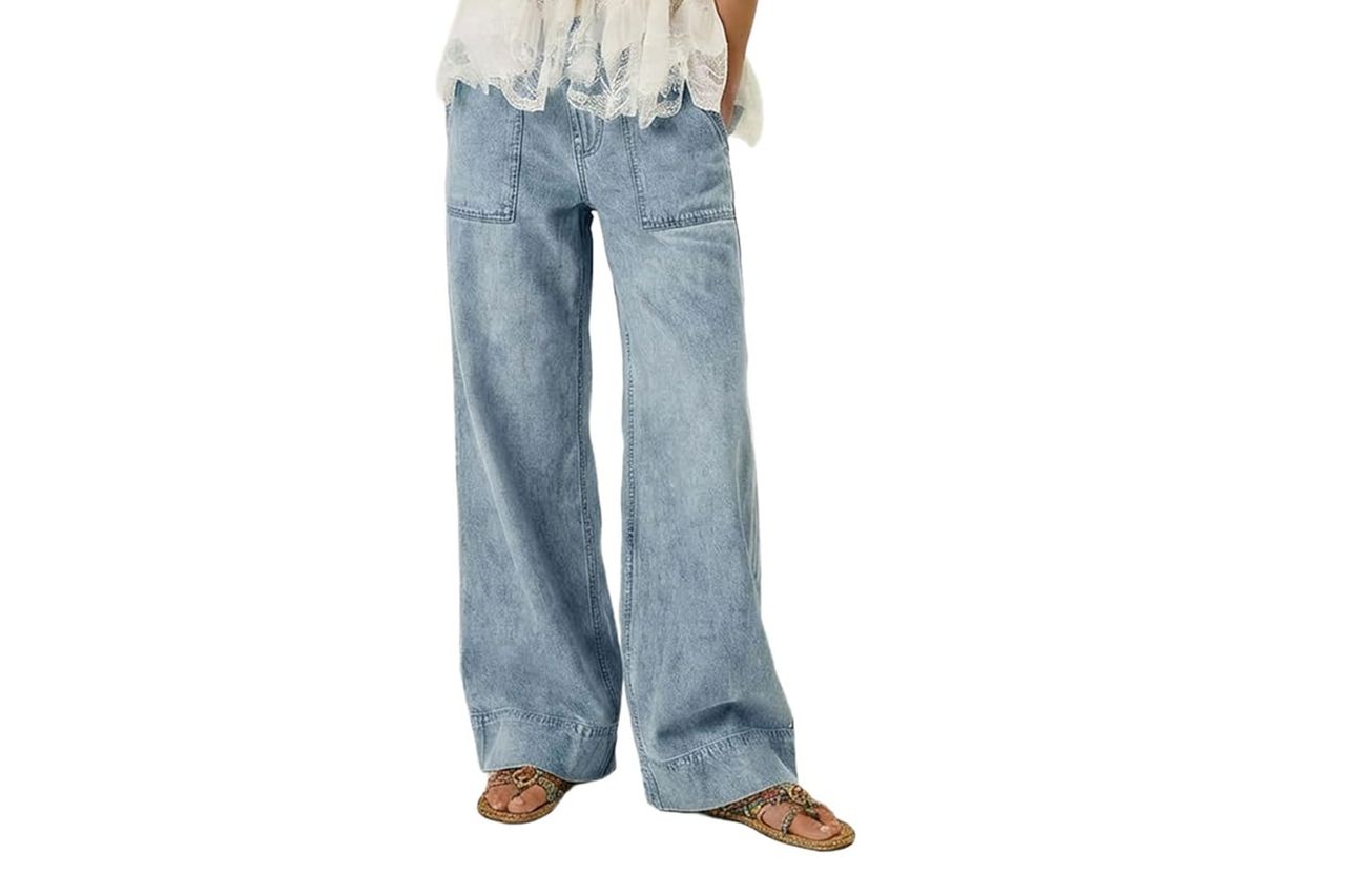 idiva Women's Wide Leg Jeans Soft Baggy Low Mid Rise Elastic Waist Pull On Denim Pants Trendy Y2k