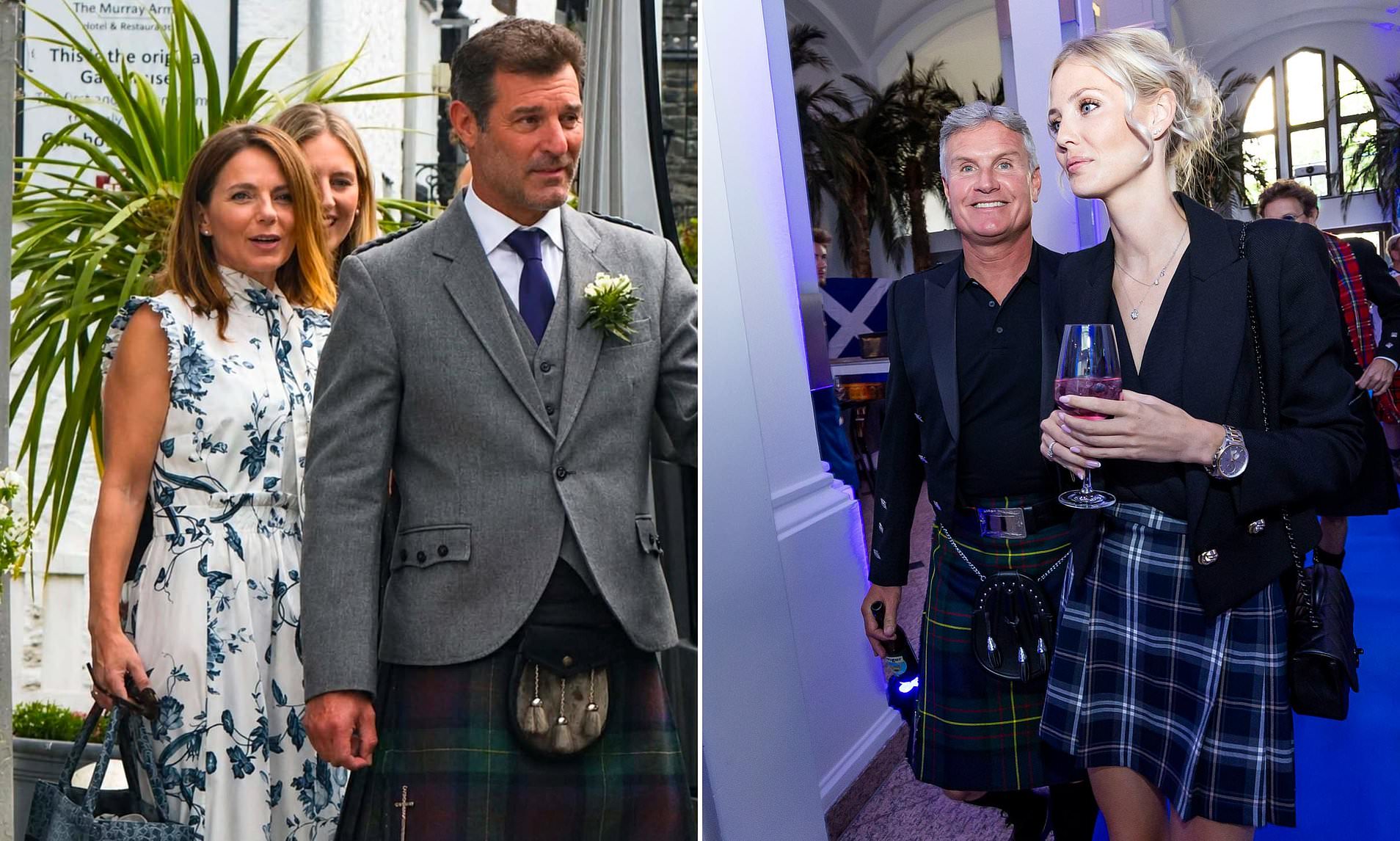 Geri and Christian Horner arrive for David Coulthard's wedding to Swedish model 20 years his junior