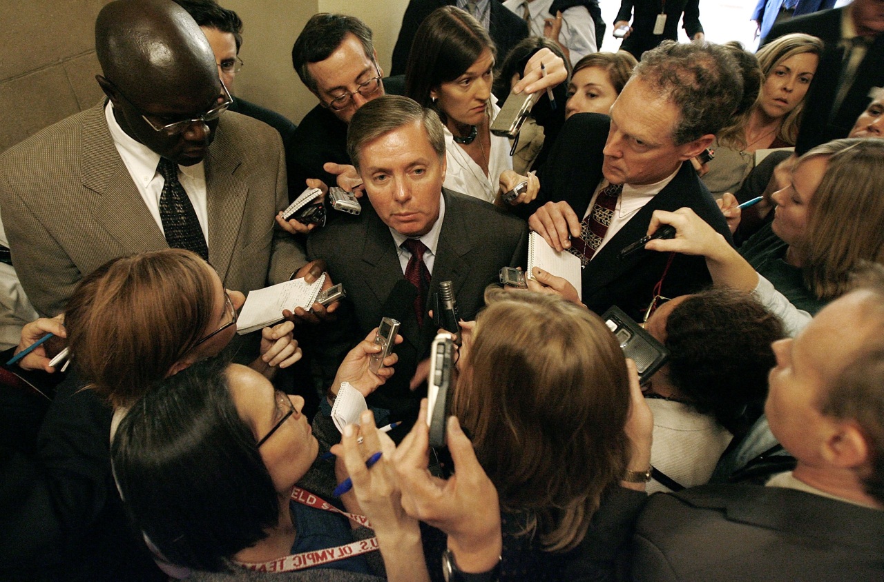 Graham with reporters at the U.S. Capitol in 2006.