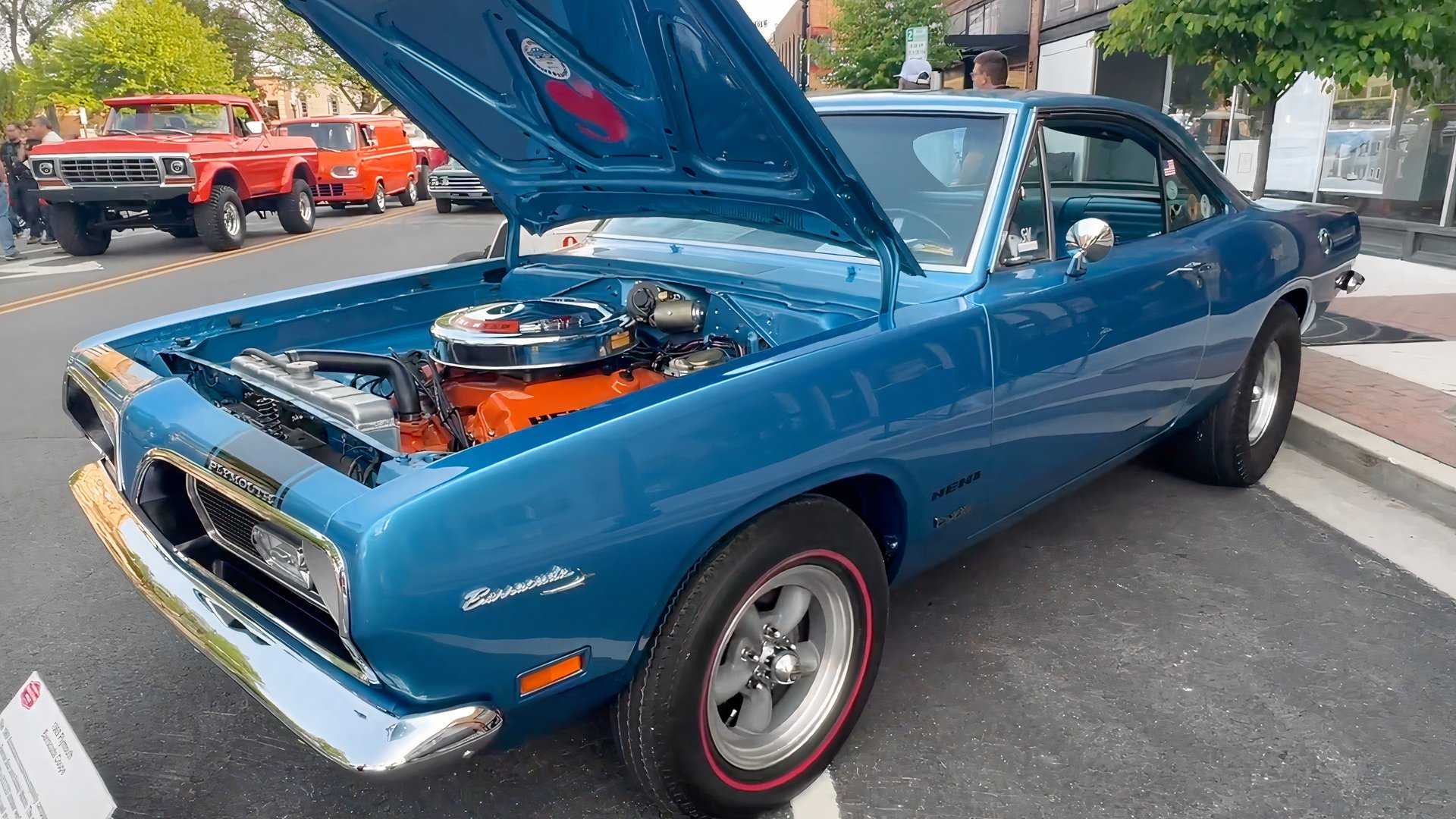 3/4 front view of 1969 Plymouth Barracuda with Chrysler Ball-Stud Hemi V-8