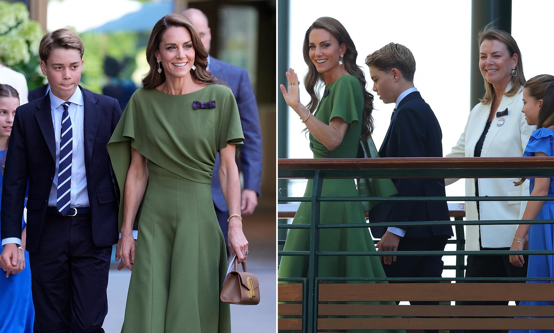 Kate looks radiant in green as she arrives at Wimbledon with William, George and Charlotte