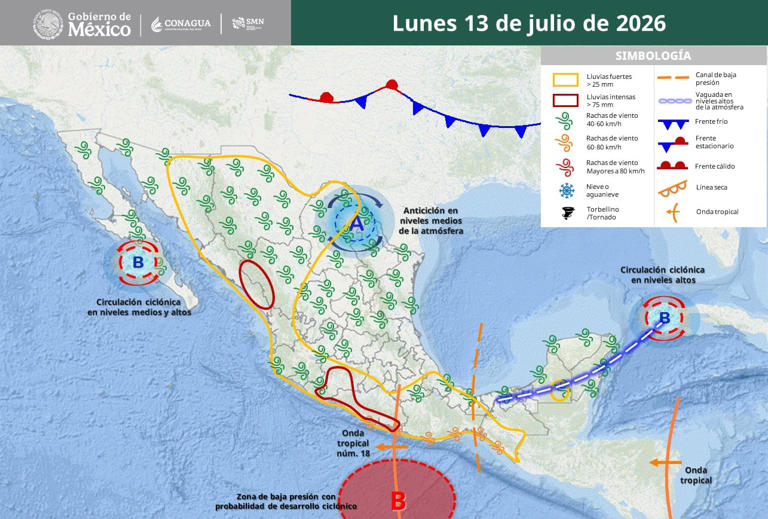 SMN alerta por fuertes lluvias de hasta 150 mm, tormentas eléctricas y ...