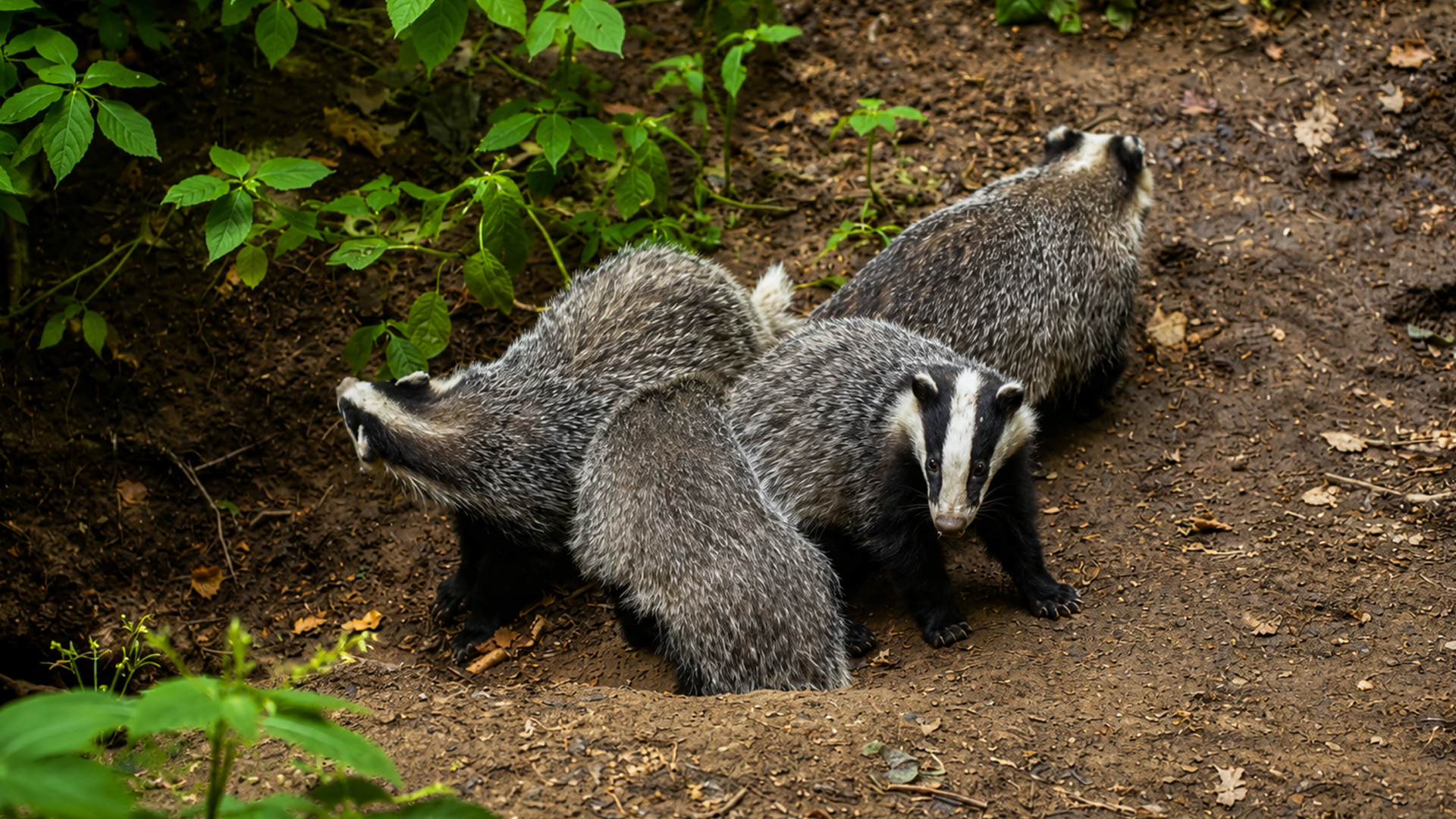 Motion camera captures a badger family's daily routine