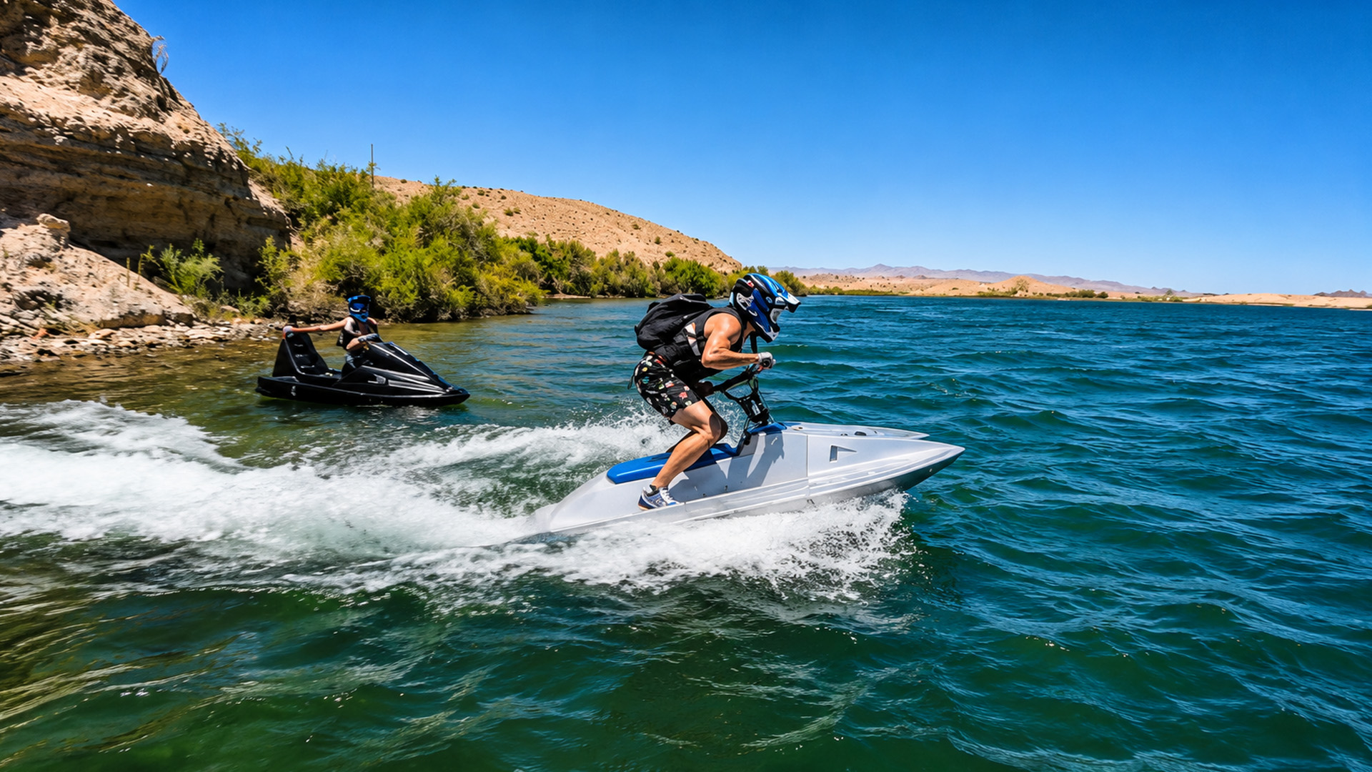 Testing rare jet skis on rough lake water