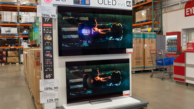 OLED TVs on display in store