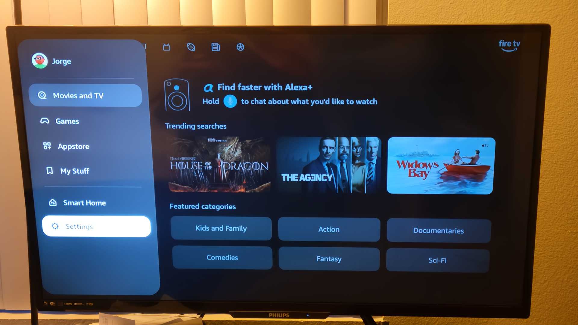 Amazon Fire TV showing settings