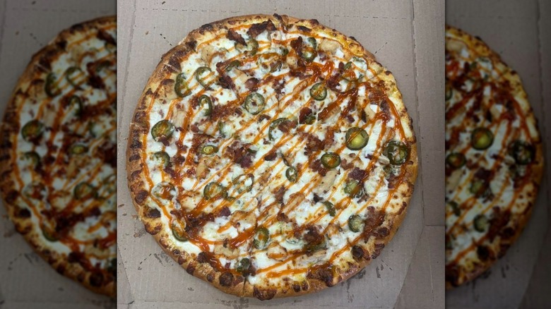 Closeup of a Chicken Bacon Ranch Pizza