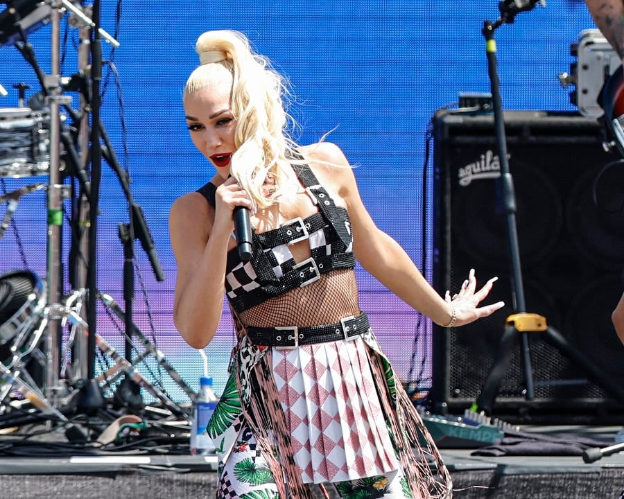 Gwen Stefani performs before the IndyCar Hy-Vee Salute To Farmers 300 at the Iowa Speedway in Newton, Iowa, on July 24, 2022. D2a8344