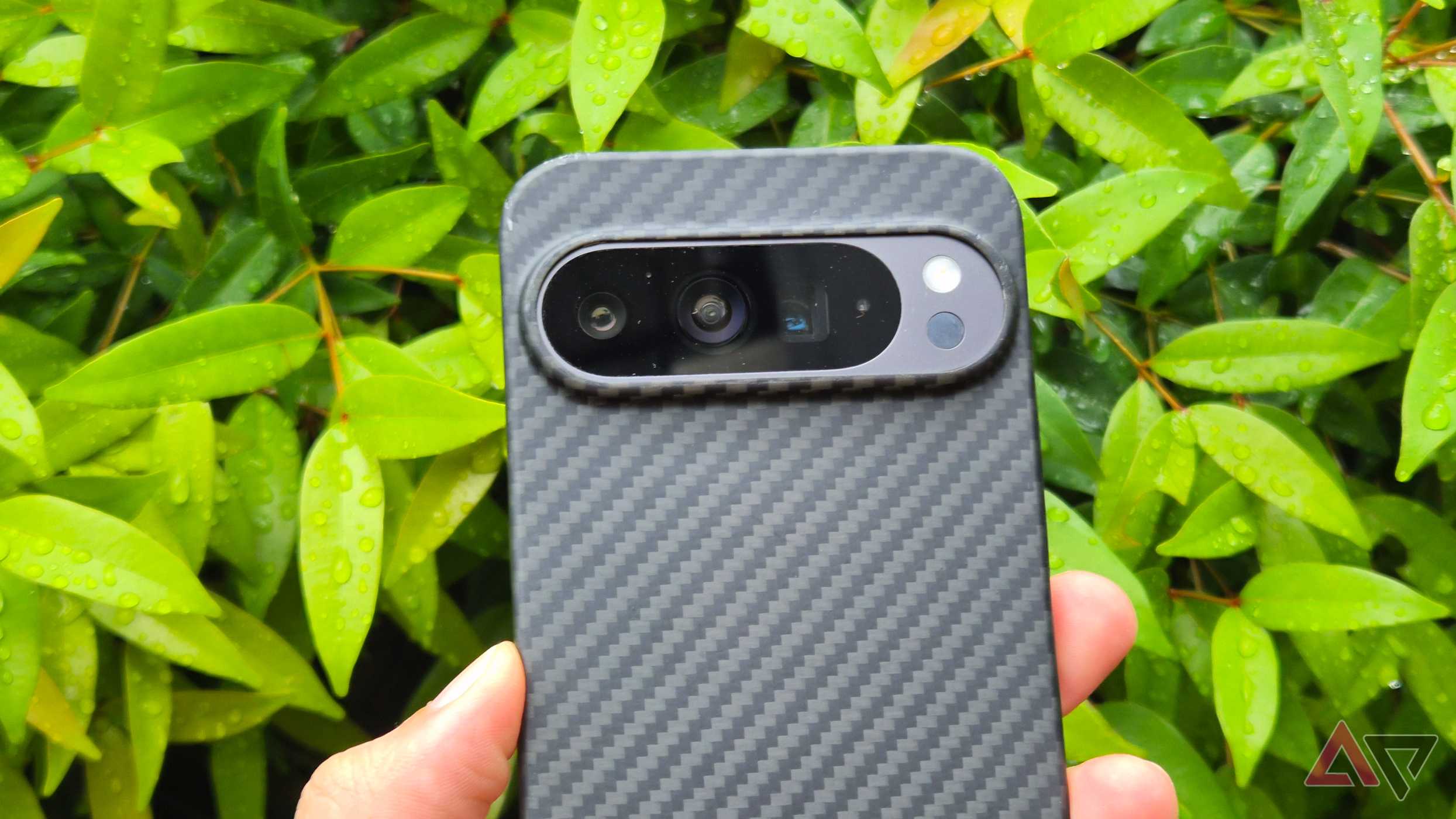Close up shot of Google Pixel 9 Pro XL with its camera lenses