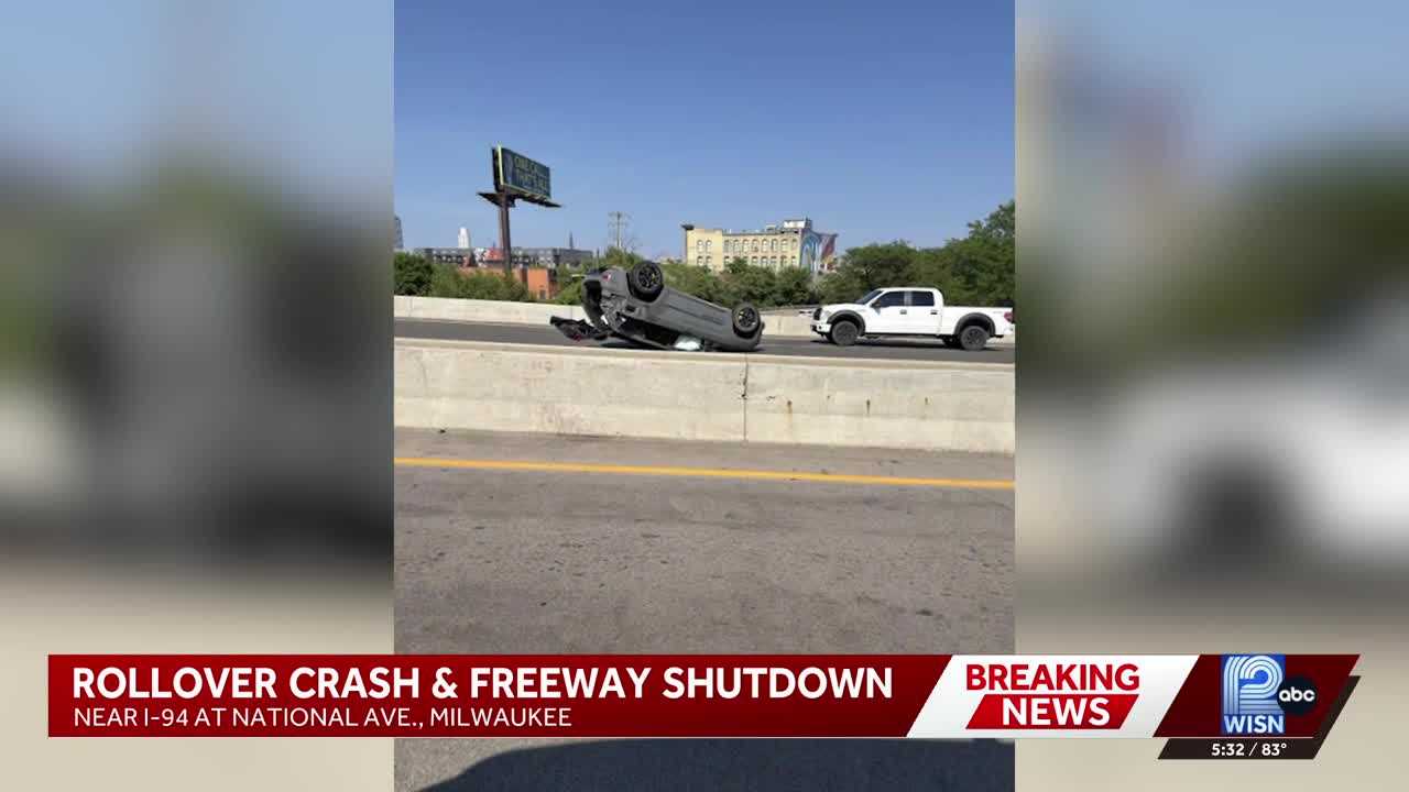 Rollover crash shuts down part of I-94 near National Avenue