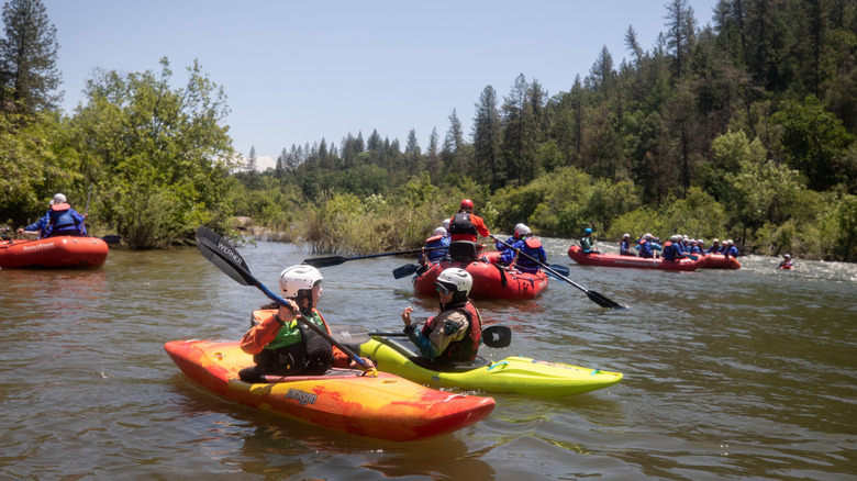 White water rafters on the American River near Coloma, California in El Dorado County