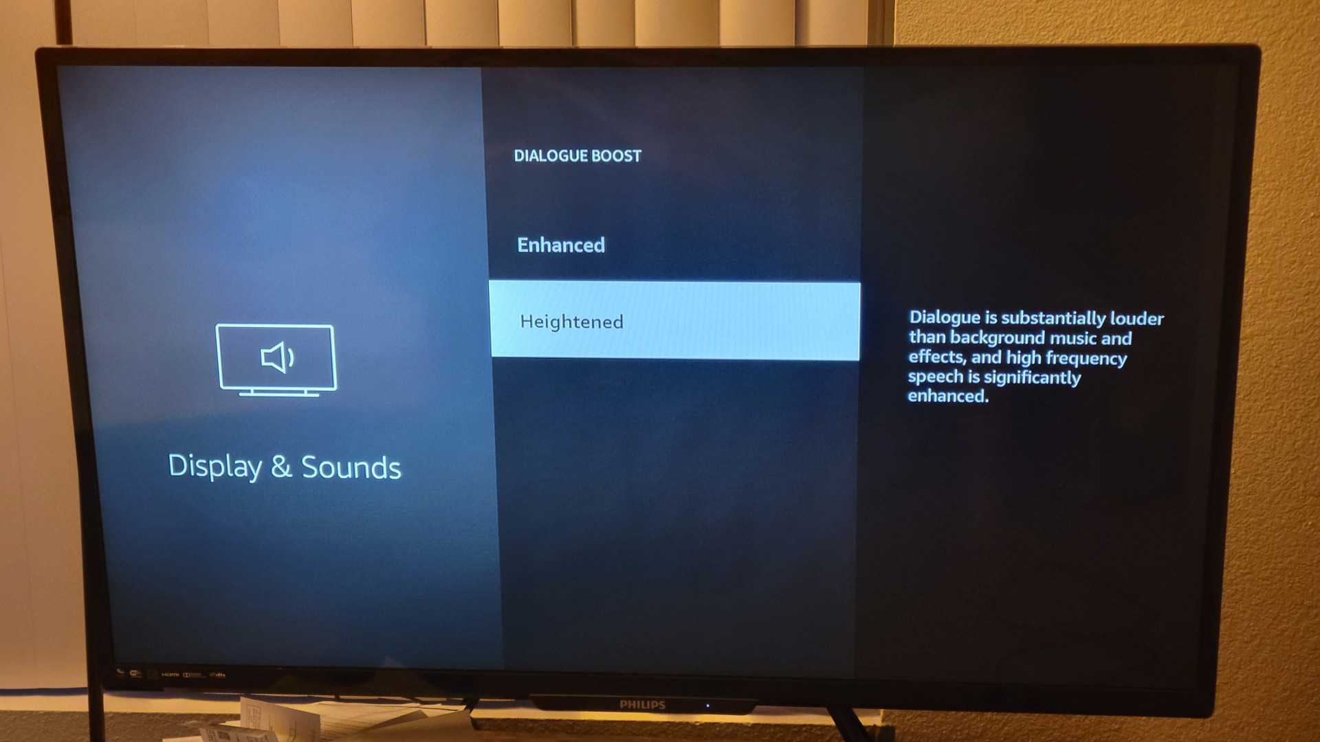 Amazon Fire TV showing dialogue boost at heightened