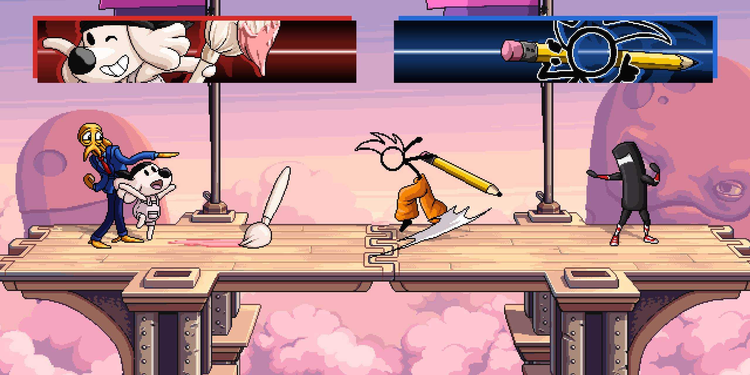 Fraymakers Characters fighting Octodad, fancy pants
