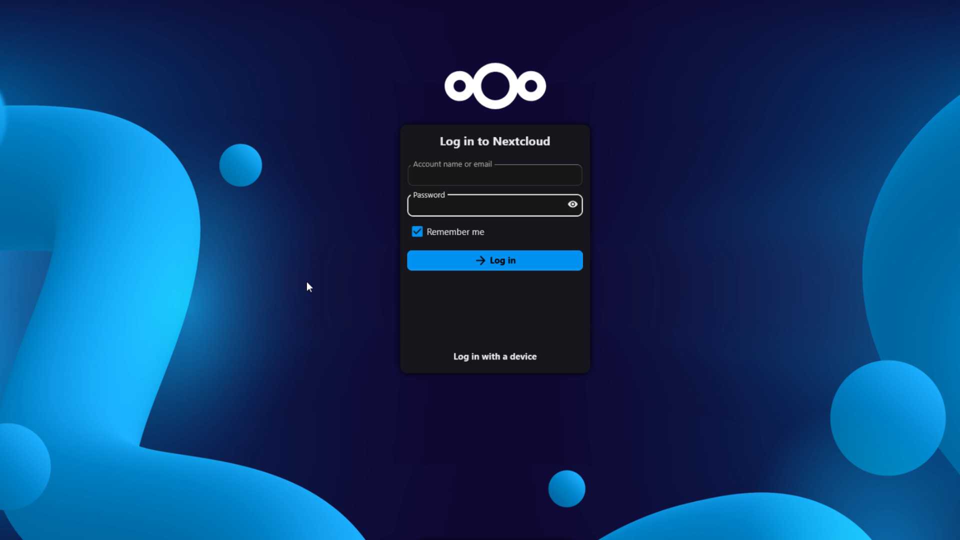 Nextcloud login screen