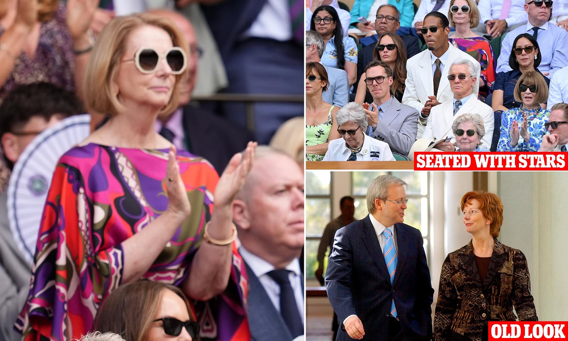 Julia Gillard shows off chic makeover in Wimbledon royal box as she stuns in $3100 silk dress