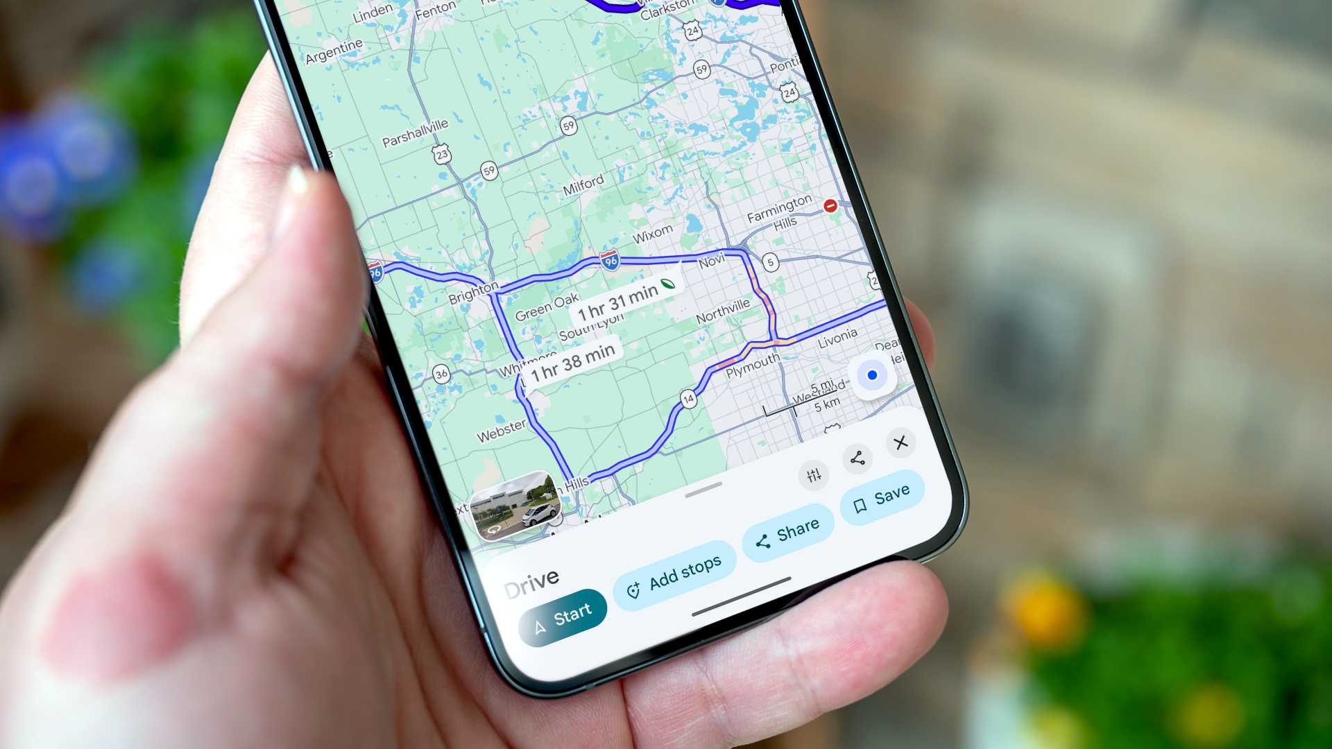 Google Maps routes on Android phone