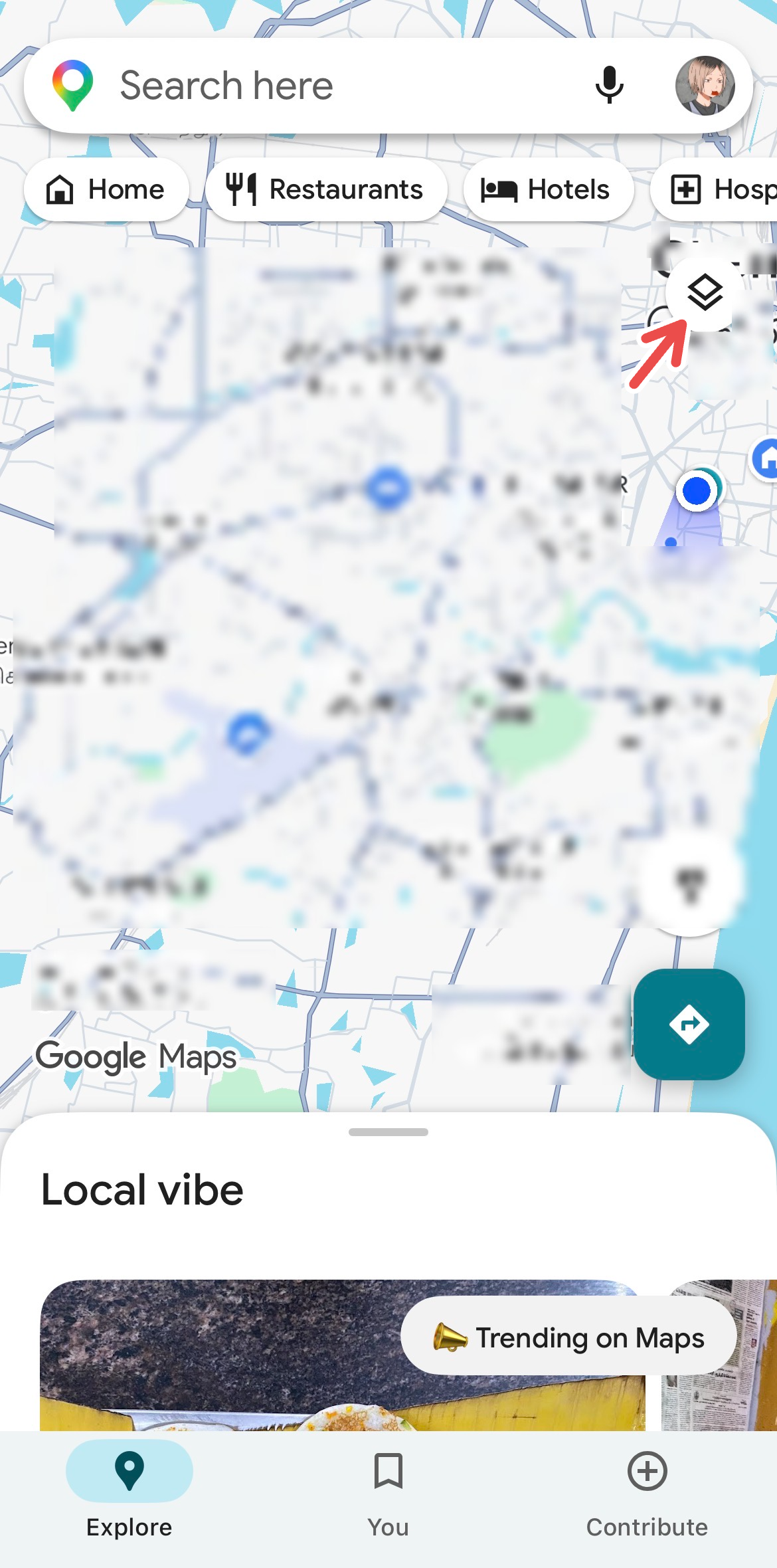 The Layers icon in Google Maps app.