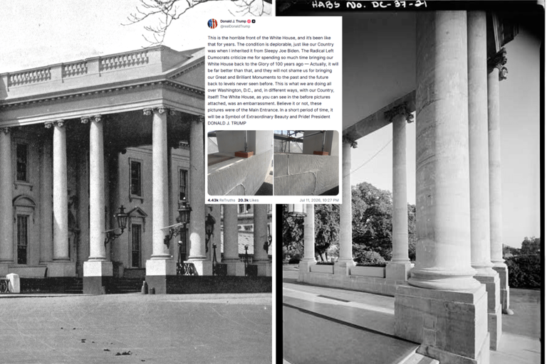 As Trump calls White House facade 