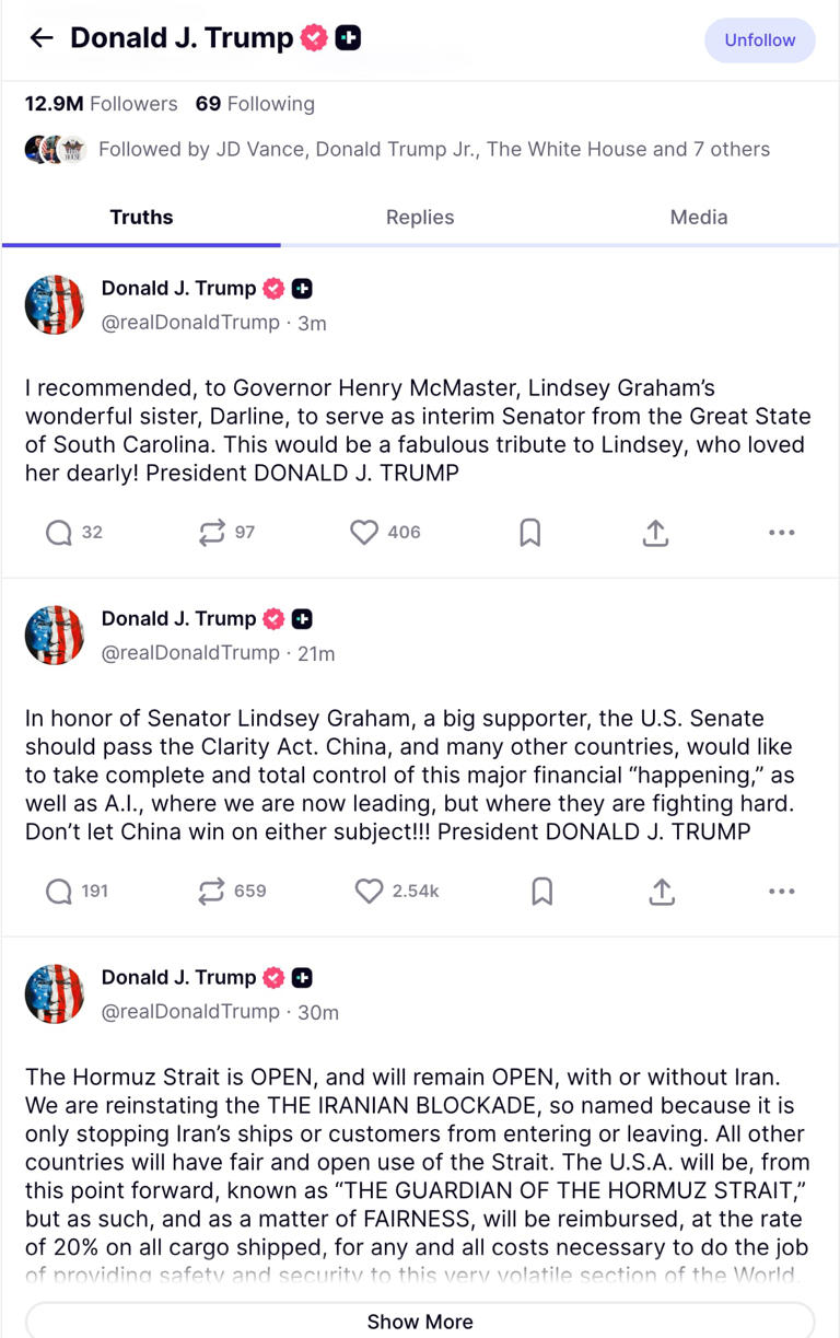 Trump posts 35 times in 90 minutes on Truth Social