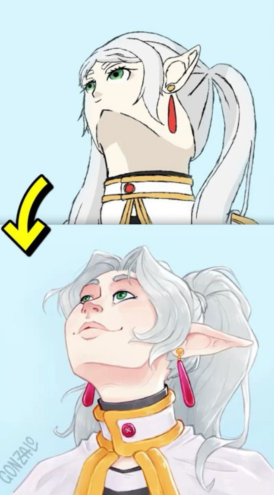 Anime drawing tips to capture Frieren looking up perfectly