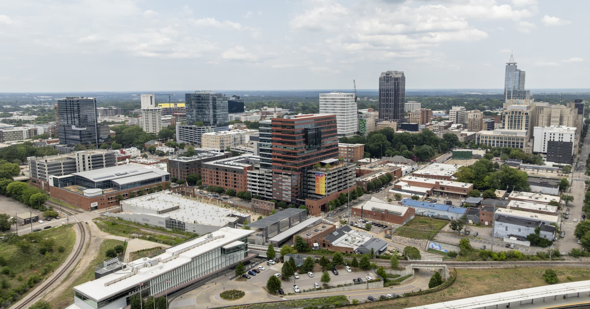 Drone photo of downtown Raleigh, North Carolina.