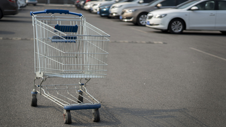Shopping cart in a grocery store parking lot