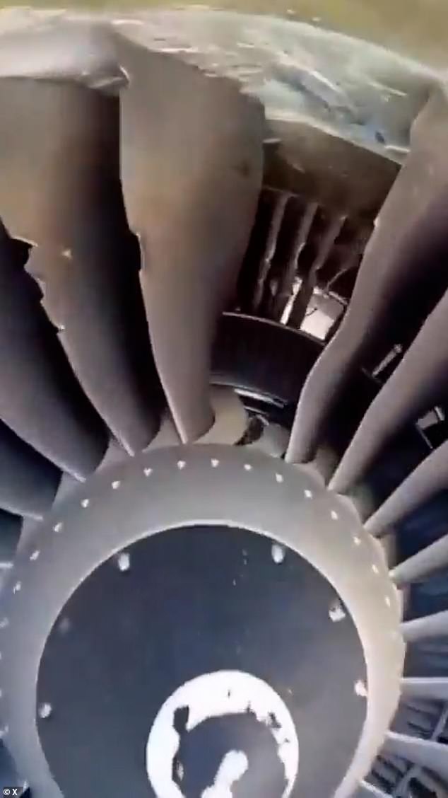 A video showed the shattered engine of the Ryanair plane after the incident