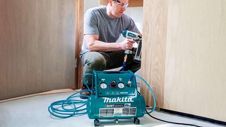 using Makita air compressor and nailer