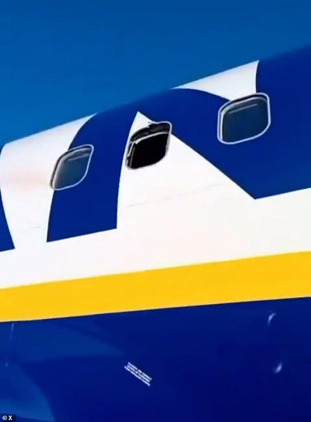 Shortly after taking off, passengers heard a deafening bang as the jet's windows were shattered (Pictured: The shattered window from outside the aircraft)