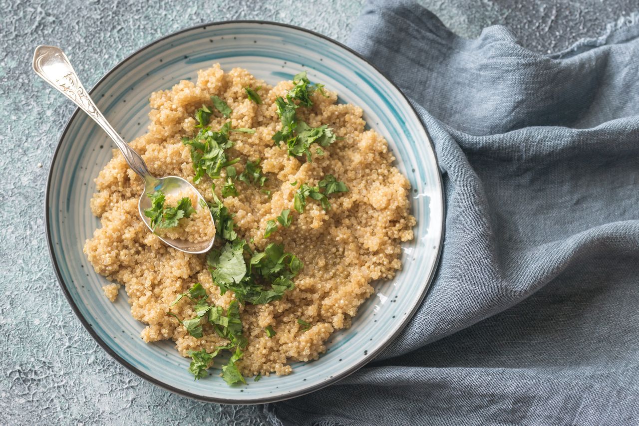 Bowl of cooked quinoa