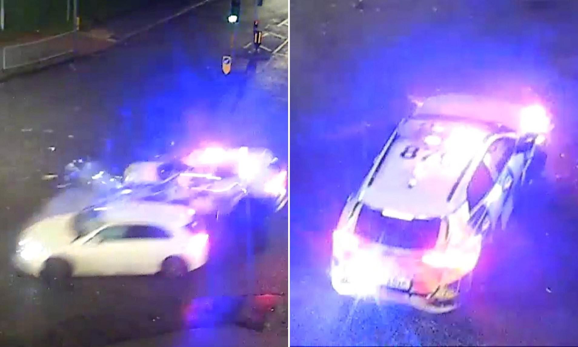 Moment mother, 35, drives her Mercedes through a red light and is hit by a police car