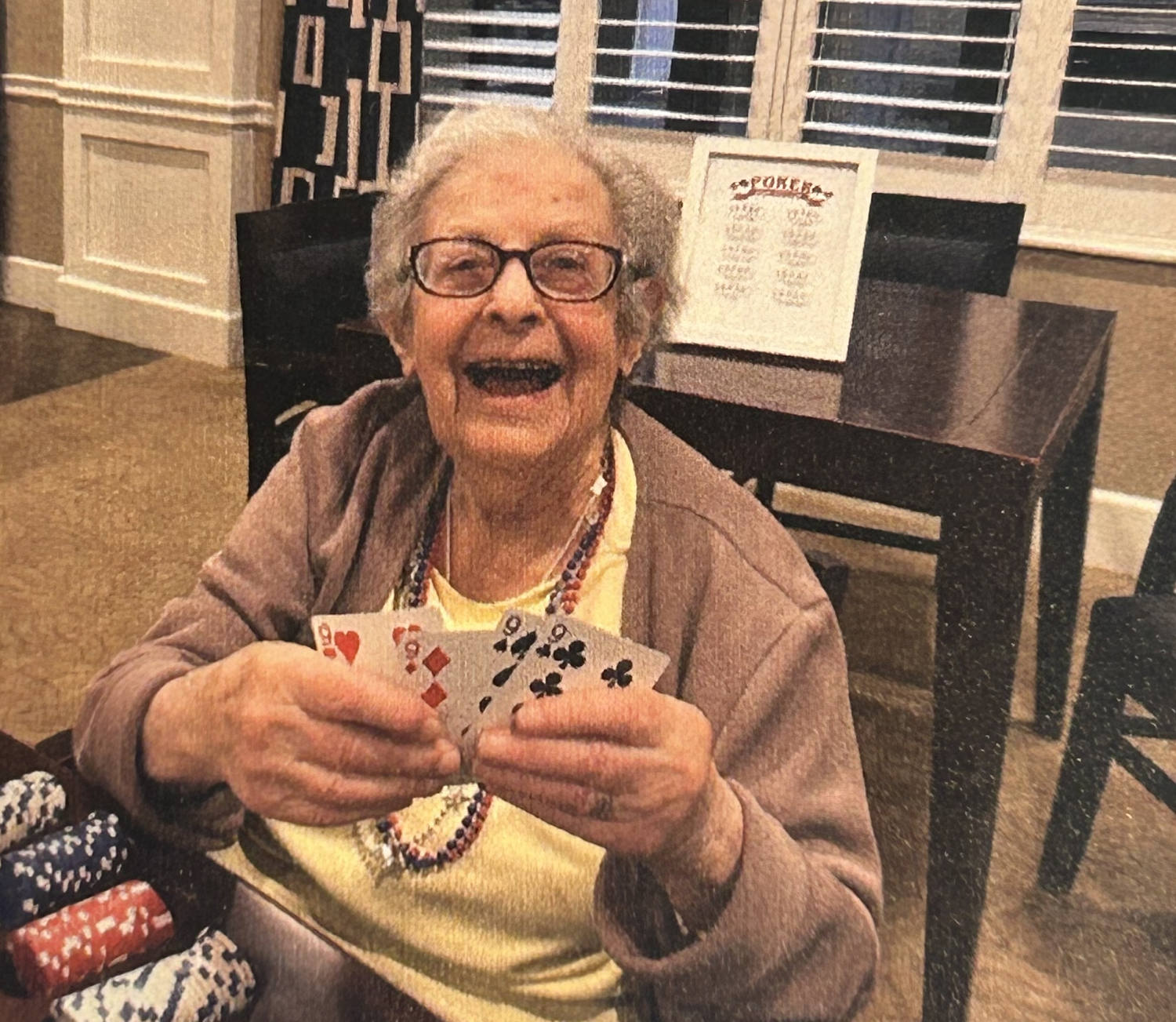 Eileen Lavine plays poker every Thursday. (Courtesy Hera)