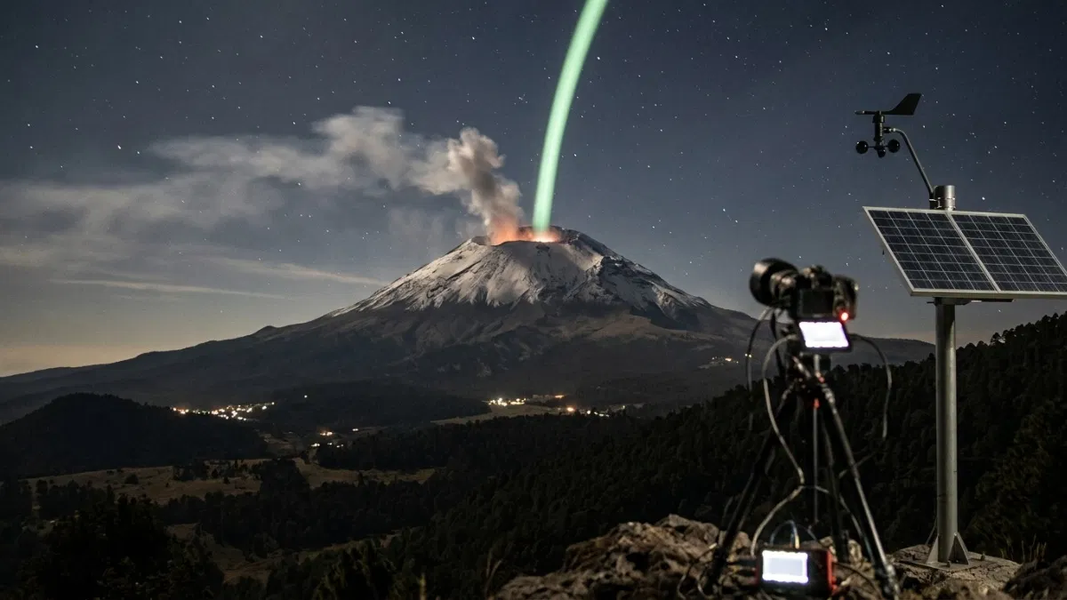 Las luces que parecen entrar al Popocatépetl