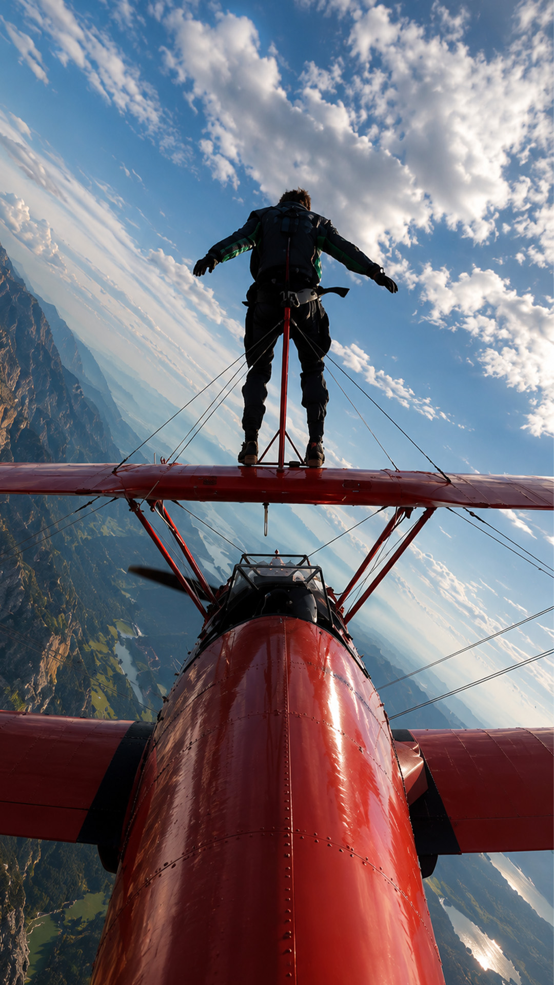 Standing on a plane wing during flight