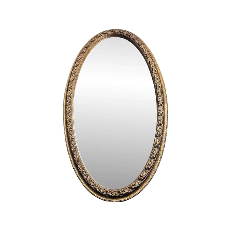 Vintage Beveled Oval Mirror With Gold Gilt Oak Leaf and Acorn Carved Wood Frame