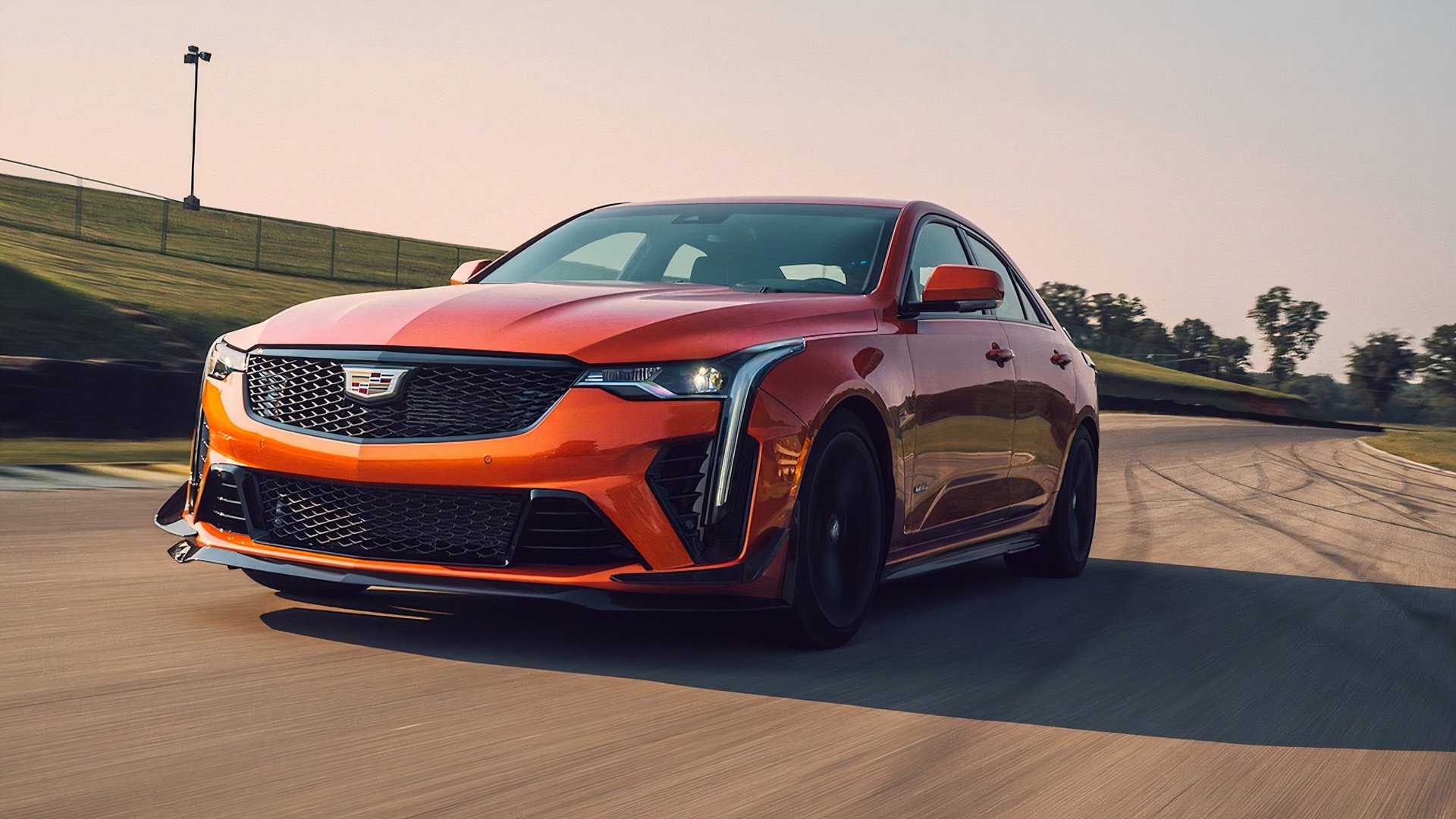 2024 Cadillac CT4-V Blackwing Front Three-Quarter Angle While Track Driving