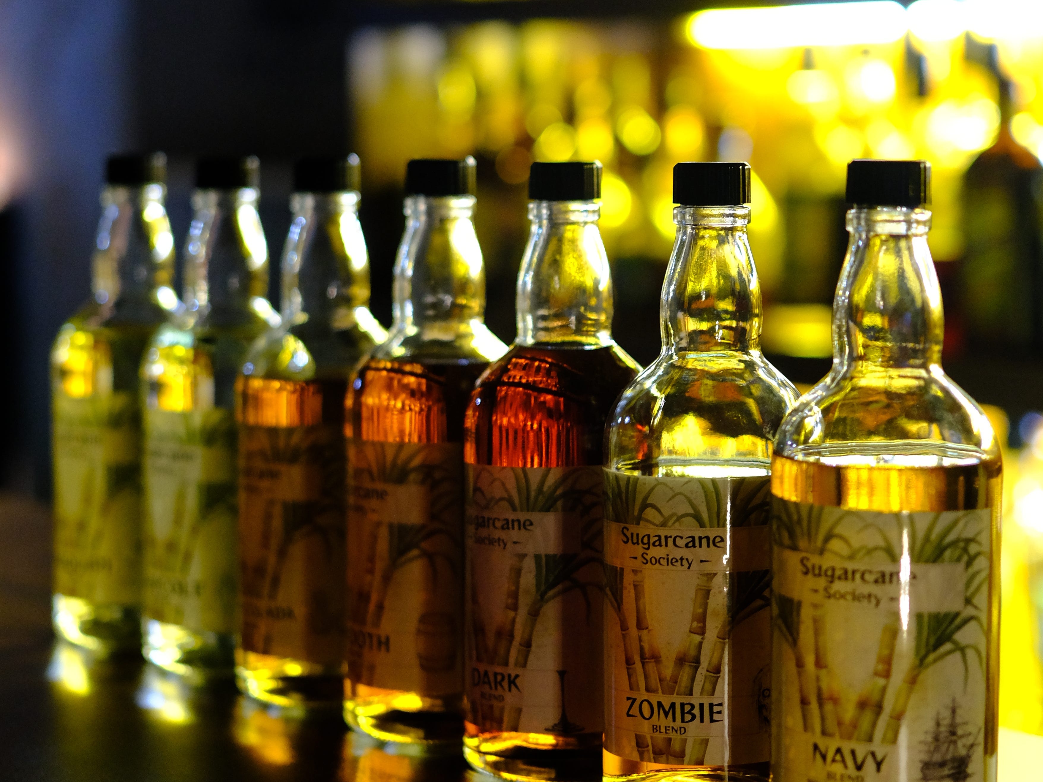 Rum blends on a bar at Sugarcane Society in Chengdu, China.