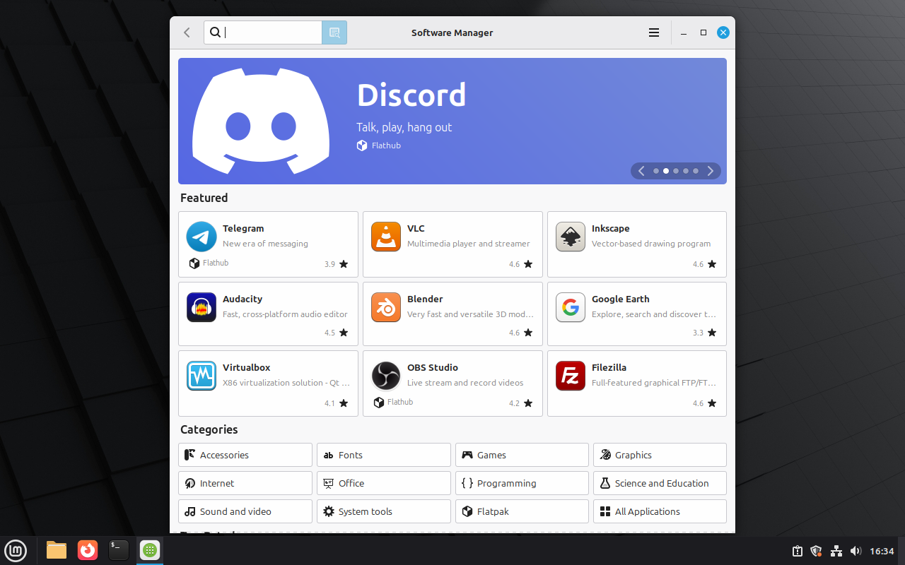 screenshot of linux mint software manager