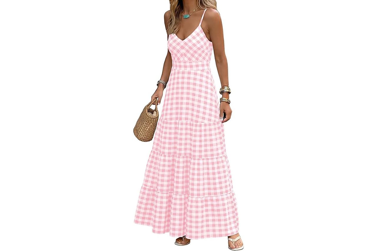 caracillia womens gingham striped smocked maxi dress